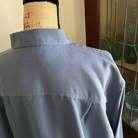 Y2K George Slate Blue Sueded Men Button Up Shirt L Soft Microfiber Classic Retro - Picture 13 of 17